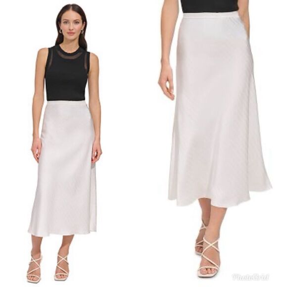 Revolve DKNY Jacquard-Stripe Satin Midi Slip Skirt - Picture 1 of 7
